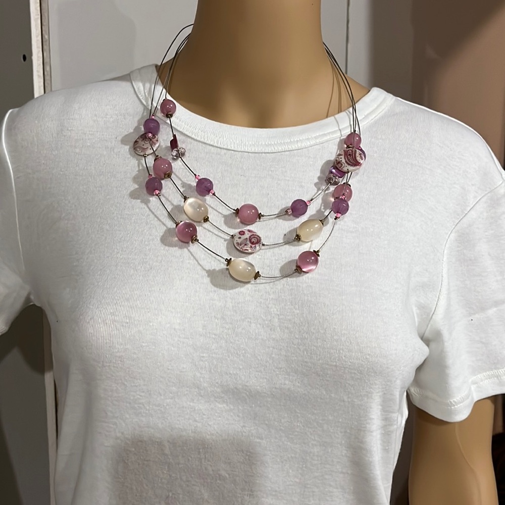 Lavender and pink bead and wire necklace